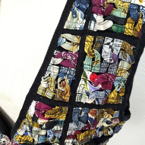 Vintage 70s Funky 90s One Of A Kind Corduroy Textured Knot Patchwork Tuxedo Vest - Picture 2 of 10